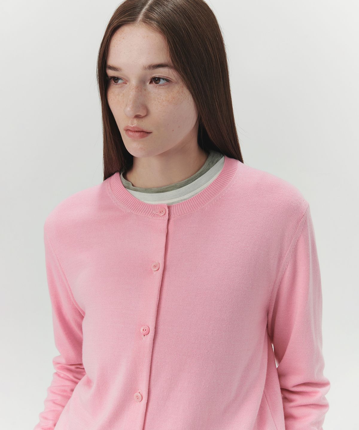르바(LEVAR) Classic Round Knit Cardigan - Bubble Pink