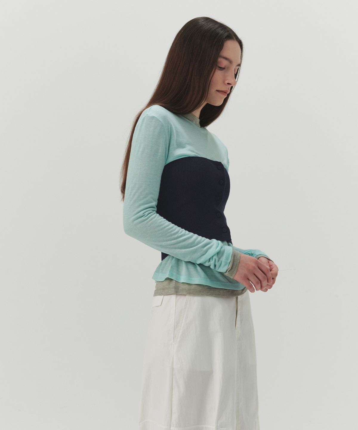 르바(LEVAR) Layered Long Sleeve T-shirt - Light mint