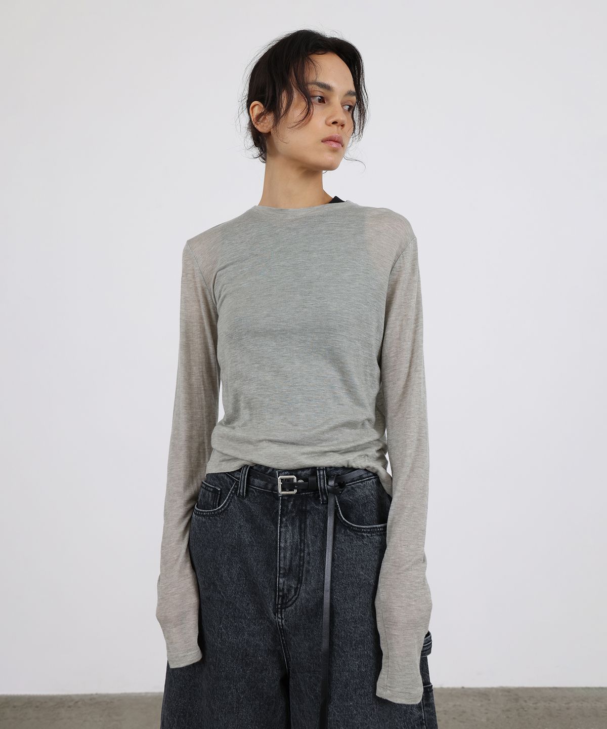 르바(LEVAR) Layered Long Sleeve T-shirt - Grey