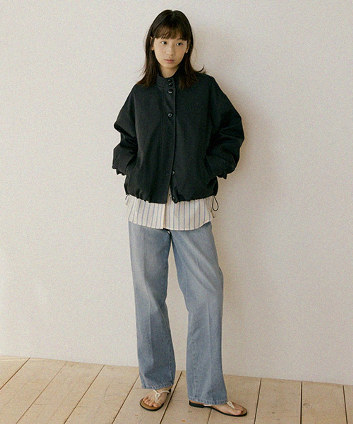 링서울(LINGSEOUL) soft shirring blouson jacket-deep navy