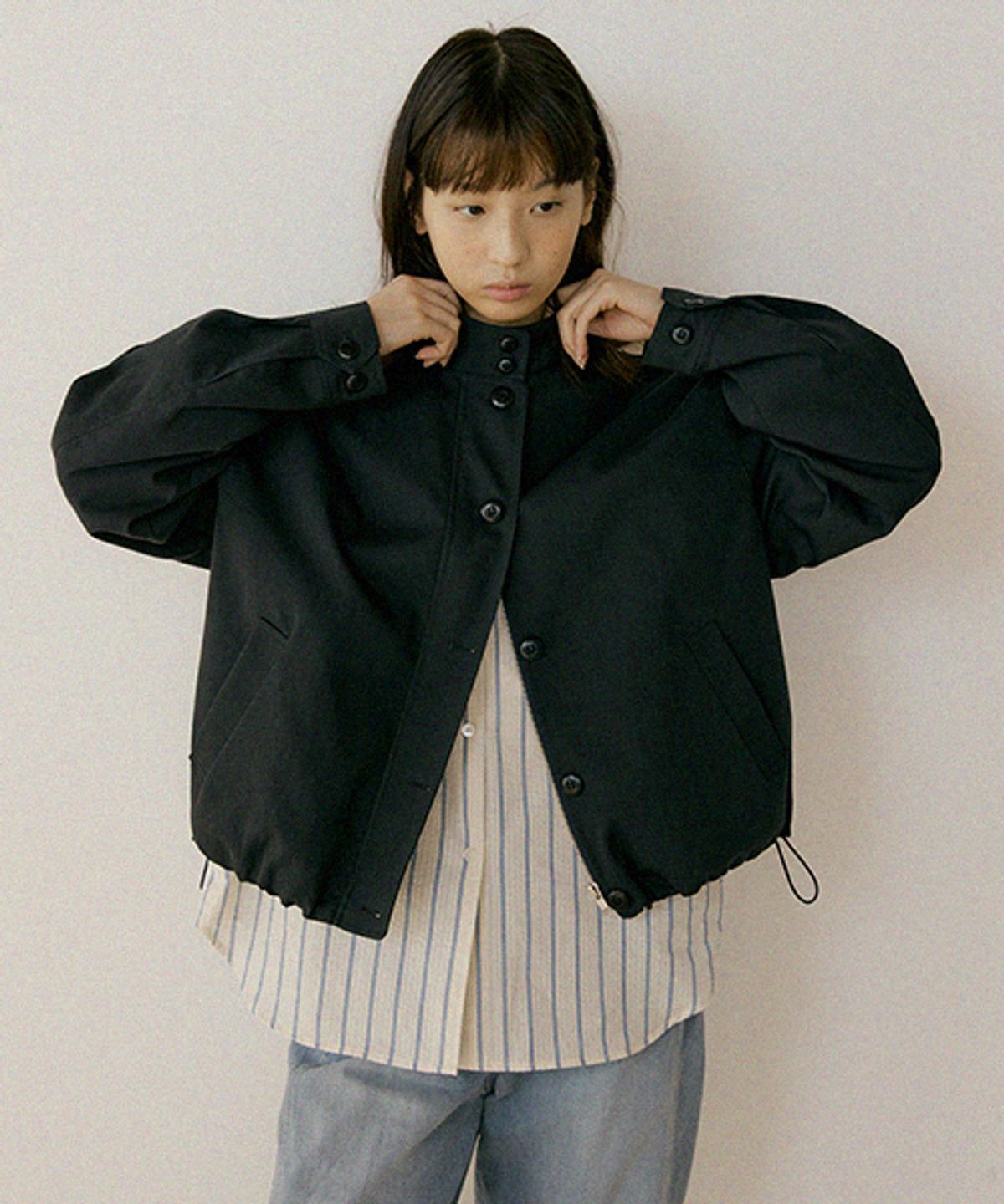 링서울(LINGSEOUL) soft shirring blouson jacket-deep navy