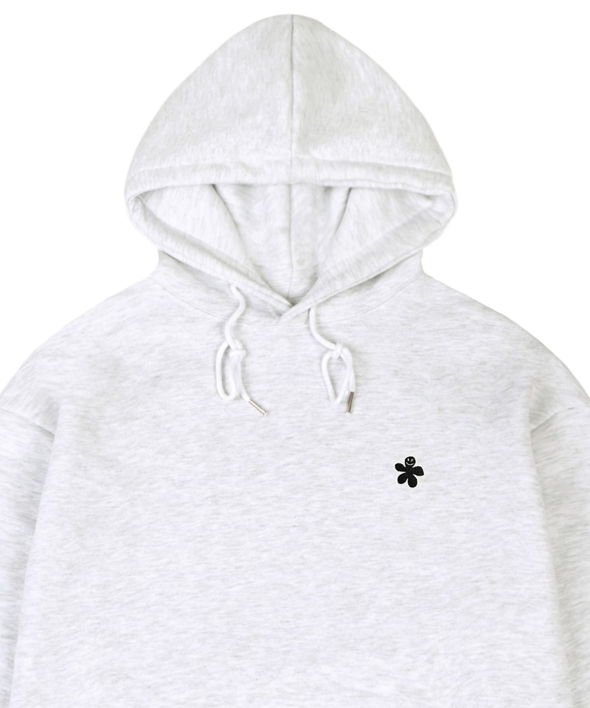 그레이버(GRAVER) [UNISEX]블랙 오드플라워 자수 후드티_멜란지화이트
