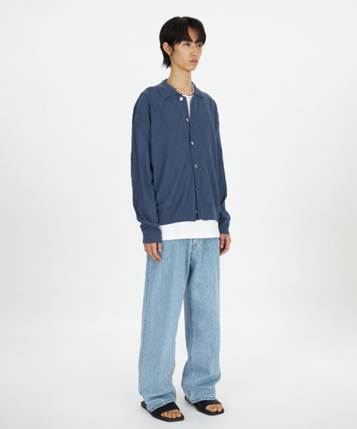 유스(YOUTH) Fringe Knit Collar Cardigan - Blue
