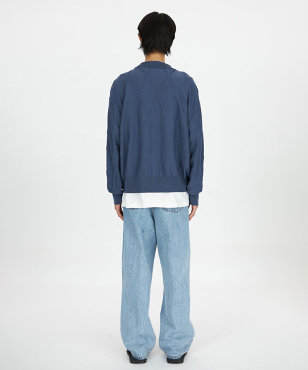 유스(YOUTH) Fringe Knit Collar Cardigan - Blue