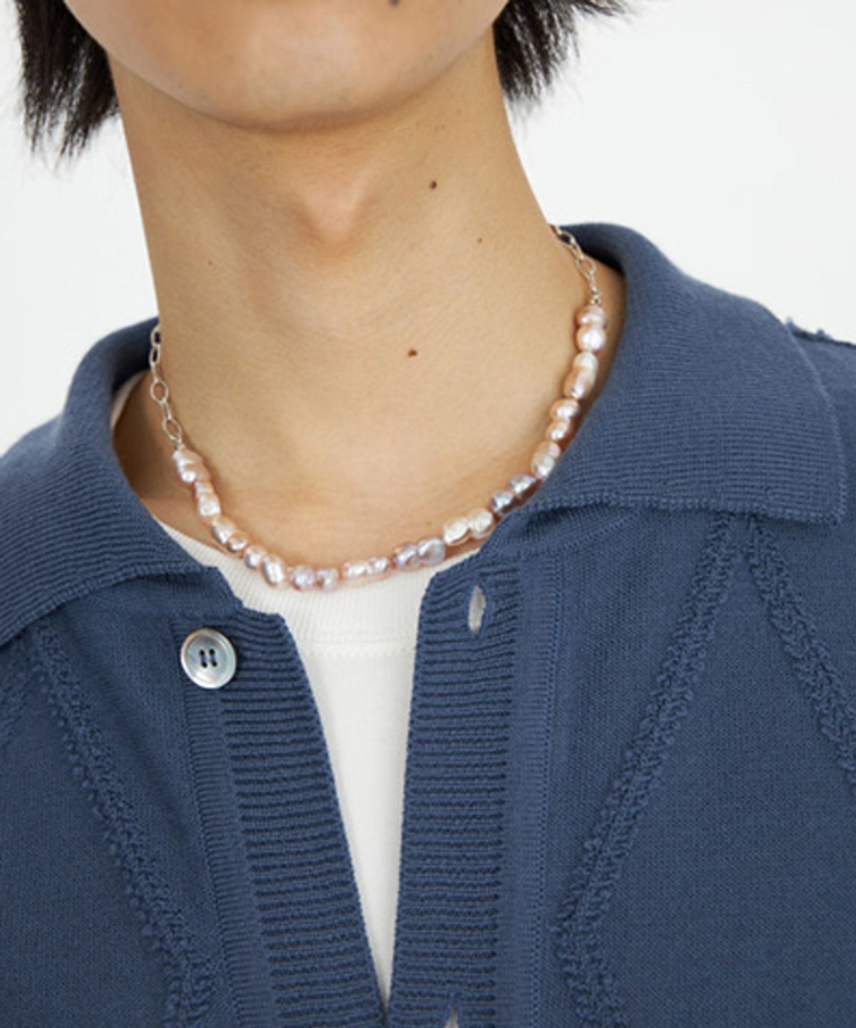 유스(YOUTH) Fringe Knit Collar Cardigan - Blue