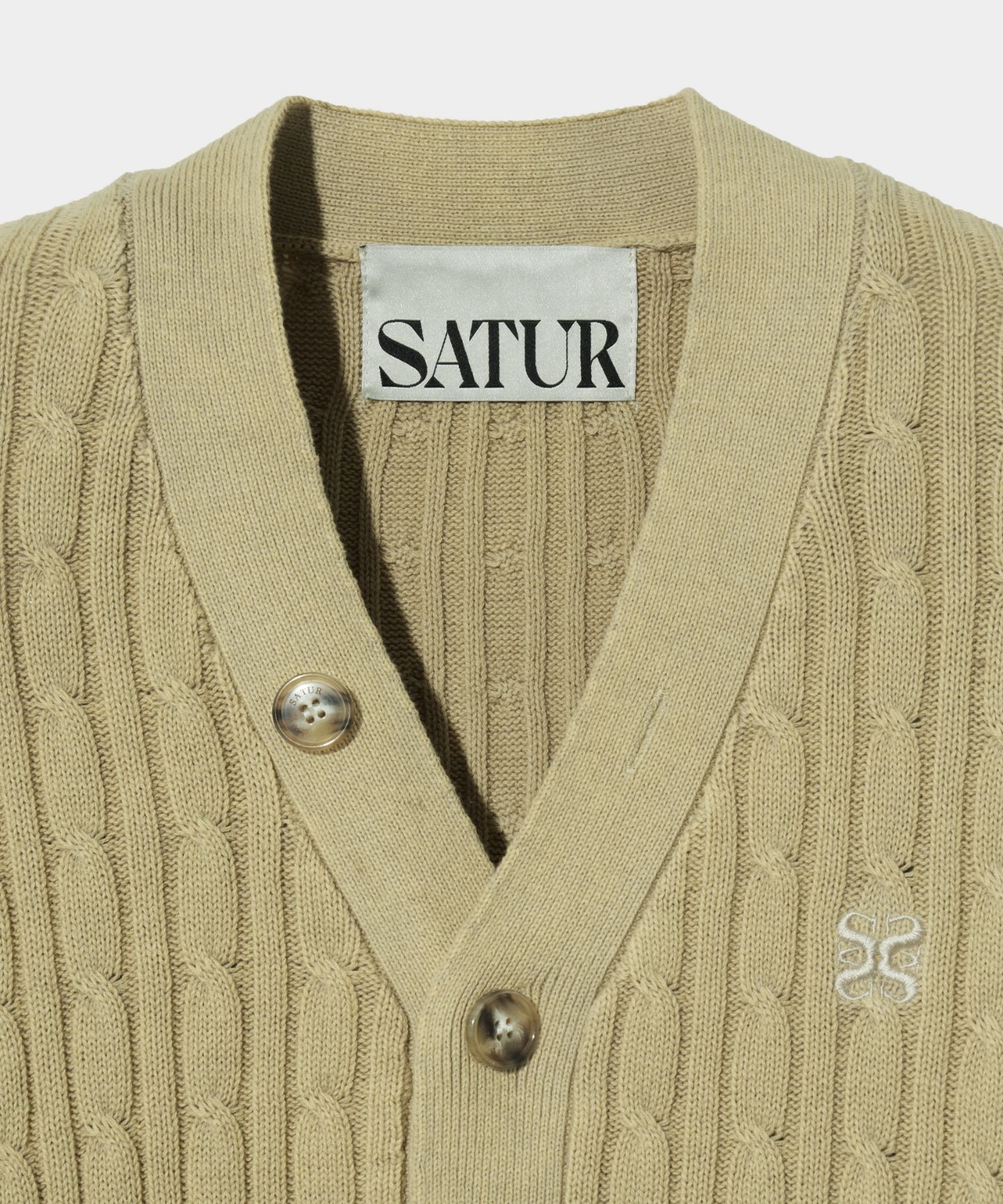 ◆SATUR◆ Faro oversized cable cardigan organic beige SA241U MUSINSA | SATUR Faro oversized cable cardigan organic beige