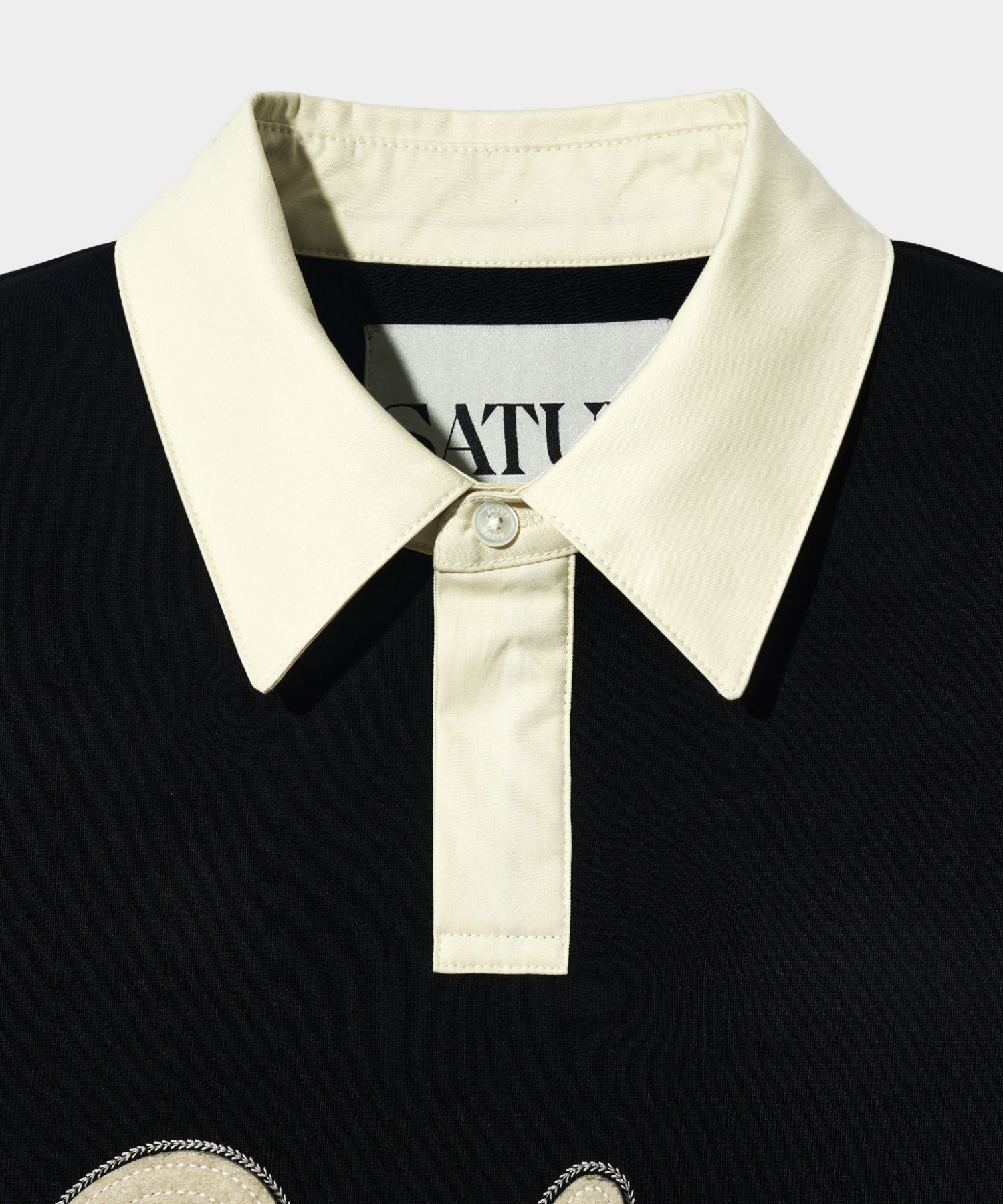 MUSINSA | SATUR Applique Logo Cuffs Sweatshirt Resort Black