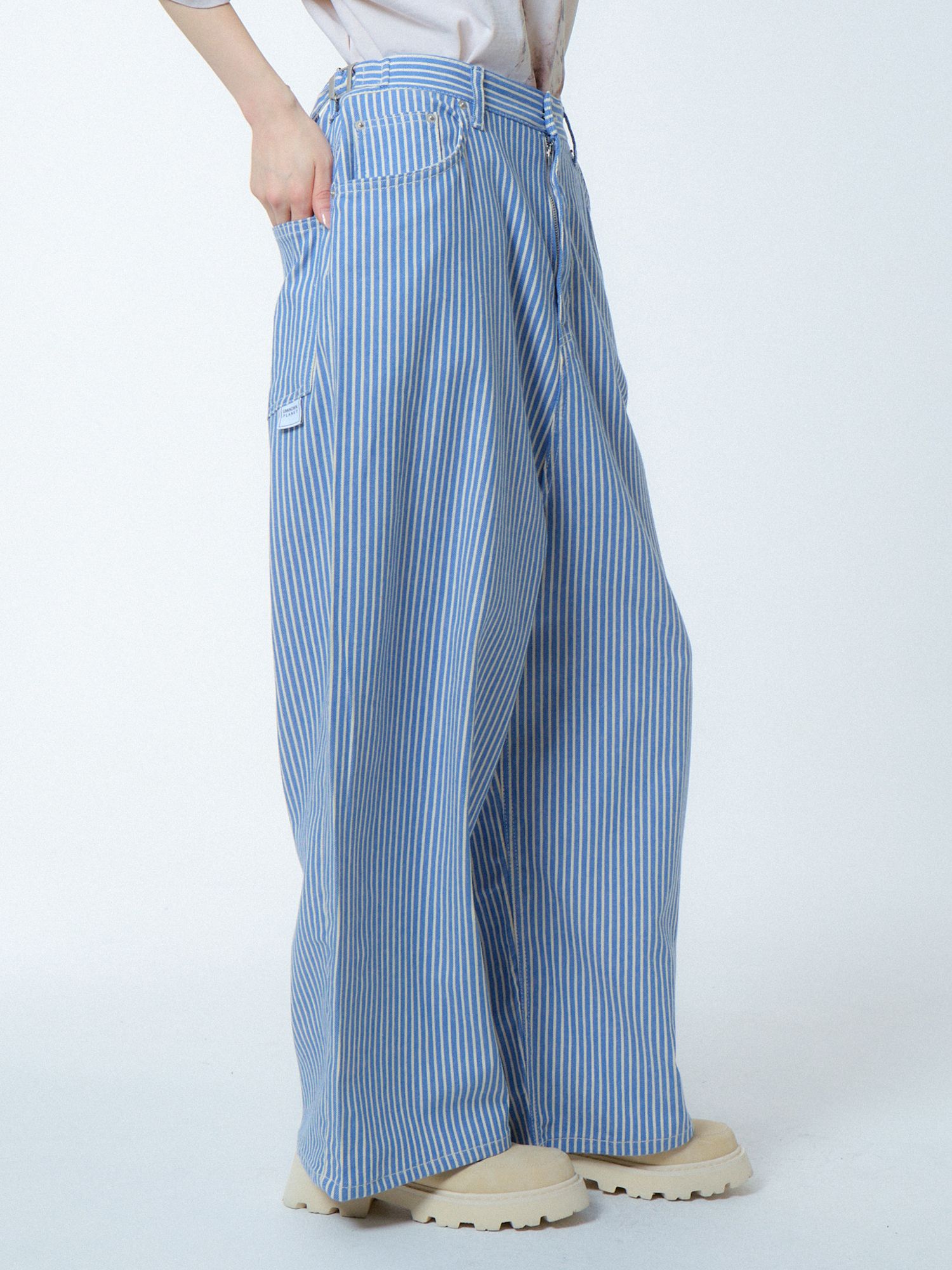 wide striped pants blue