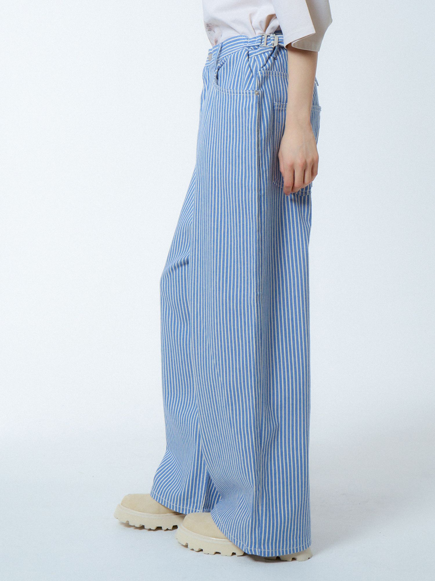 wide striped pants blue