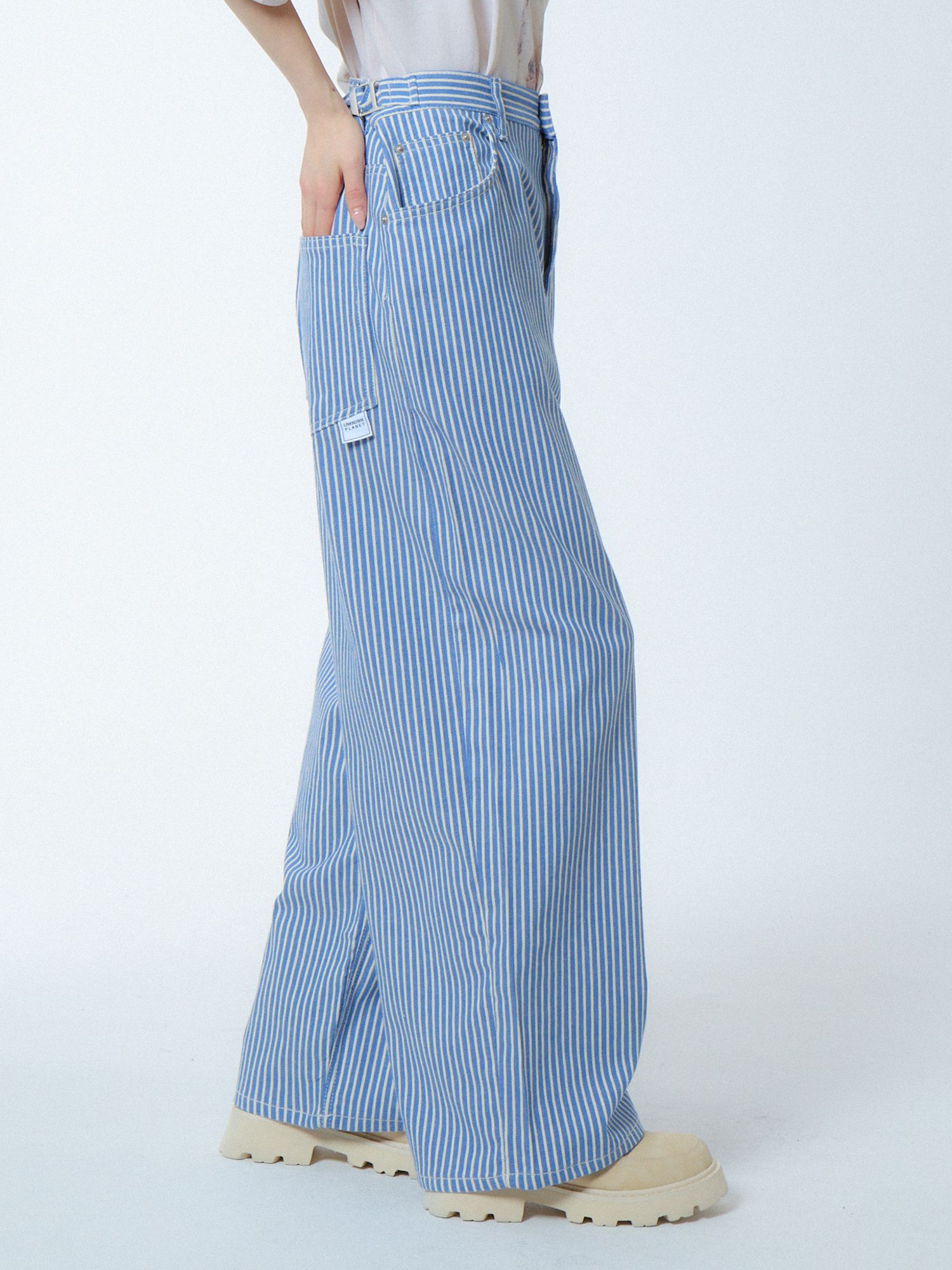 wide striped pants blue