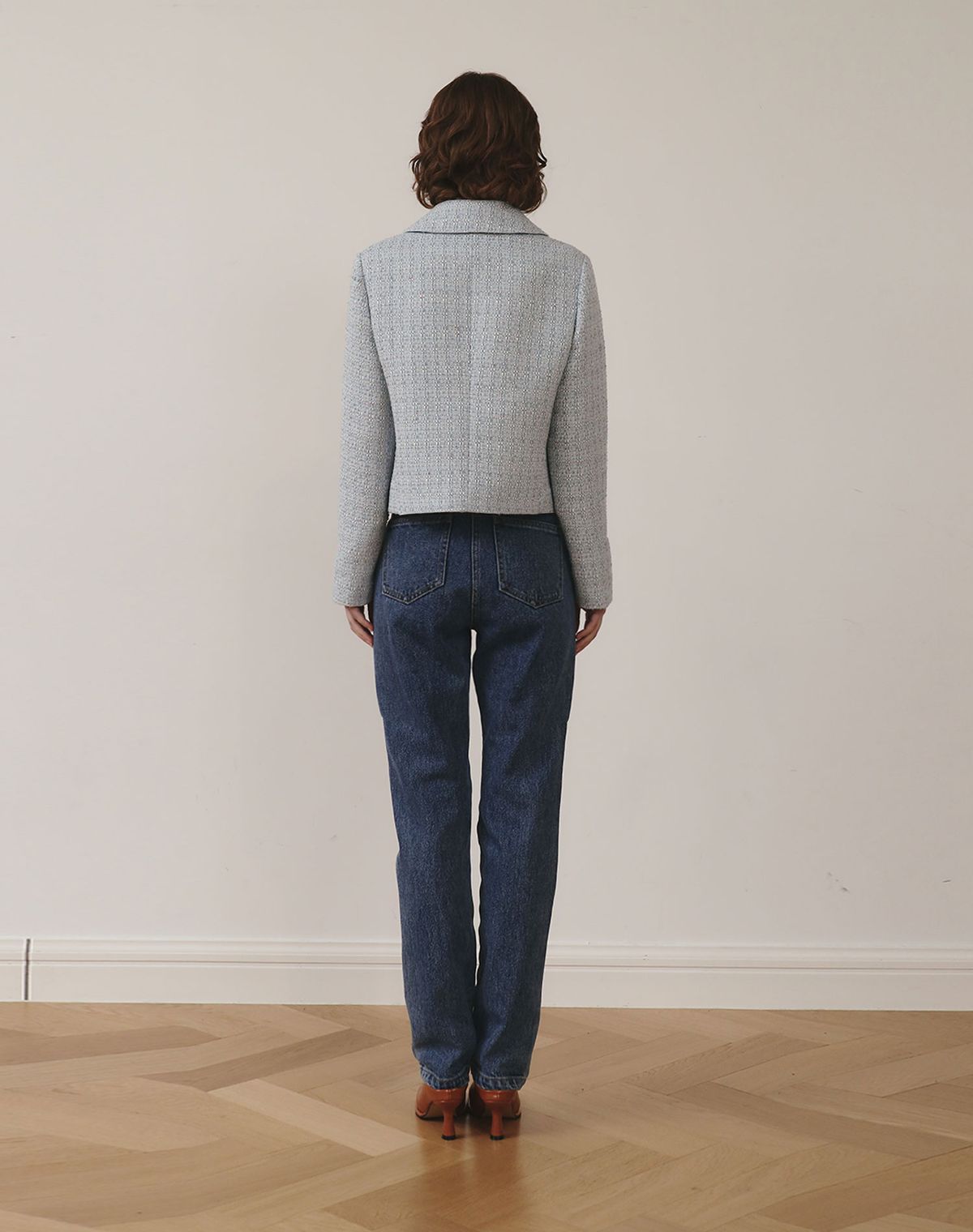 지에마르(GIEMAR) COLLAR TWEED JACKET 아이보리/하늘색