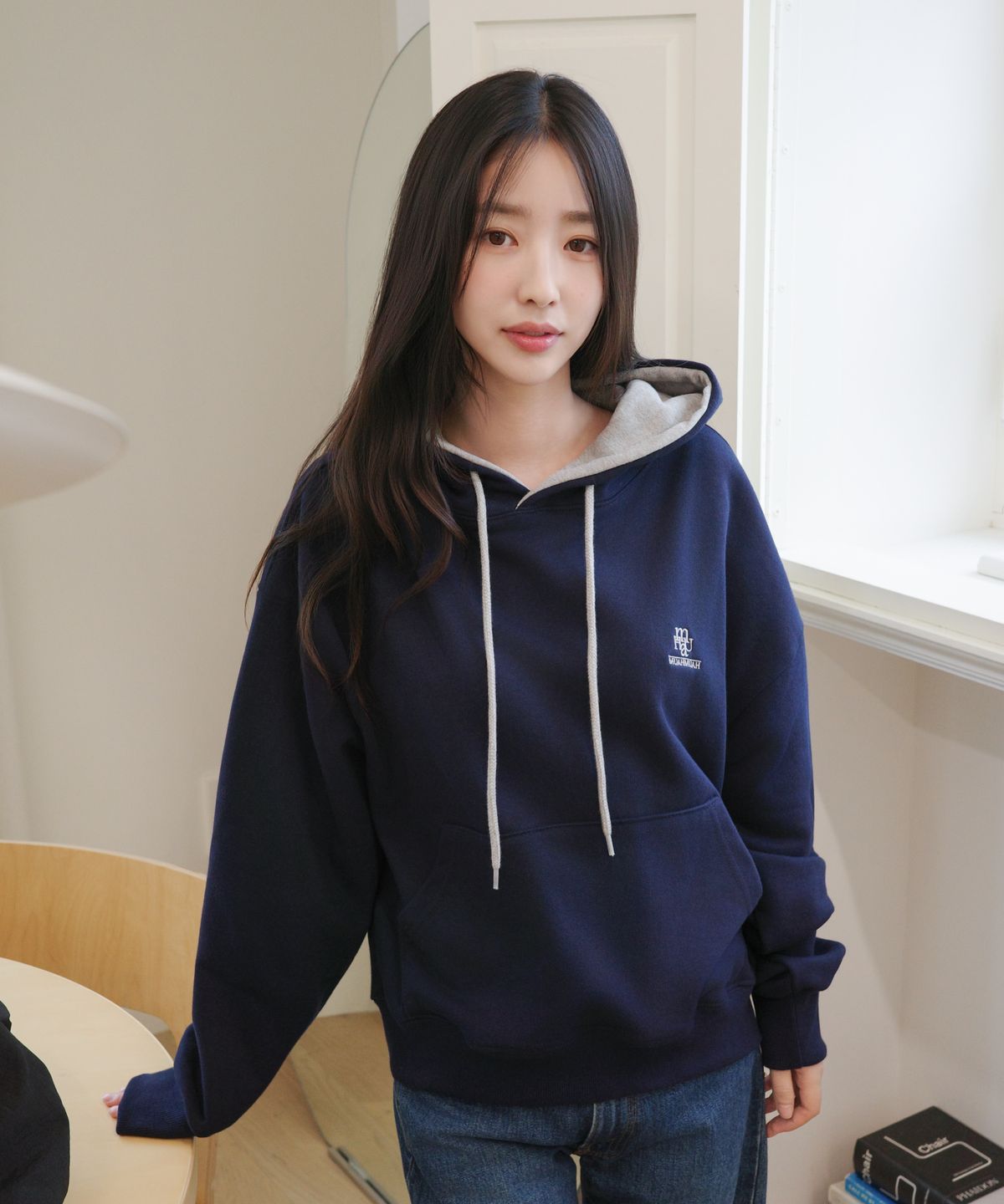 무아무아(MUAHMUAH) [쭈리/기모] 스티치 콤비 후디 [6color]