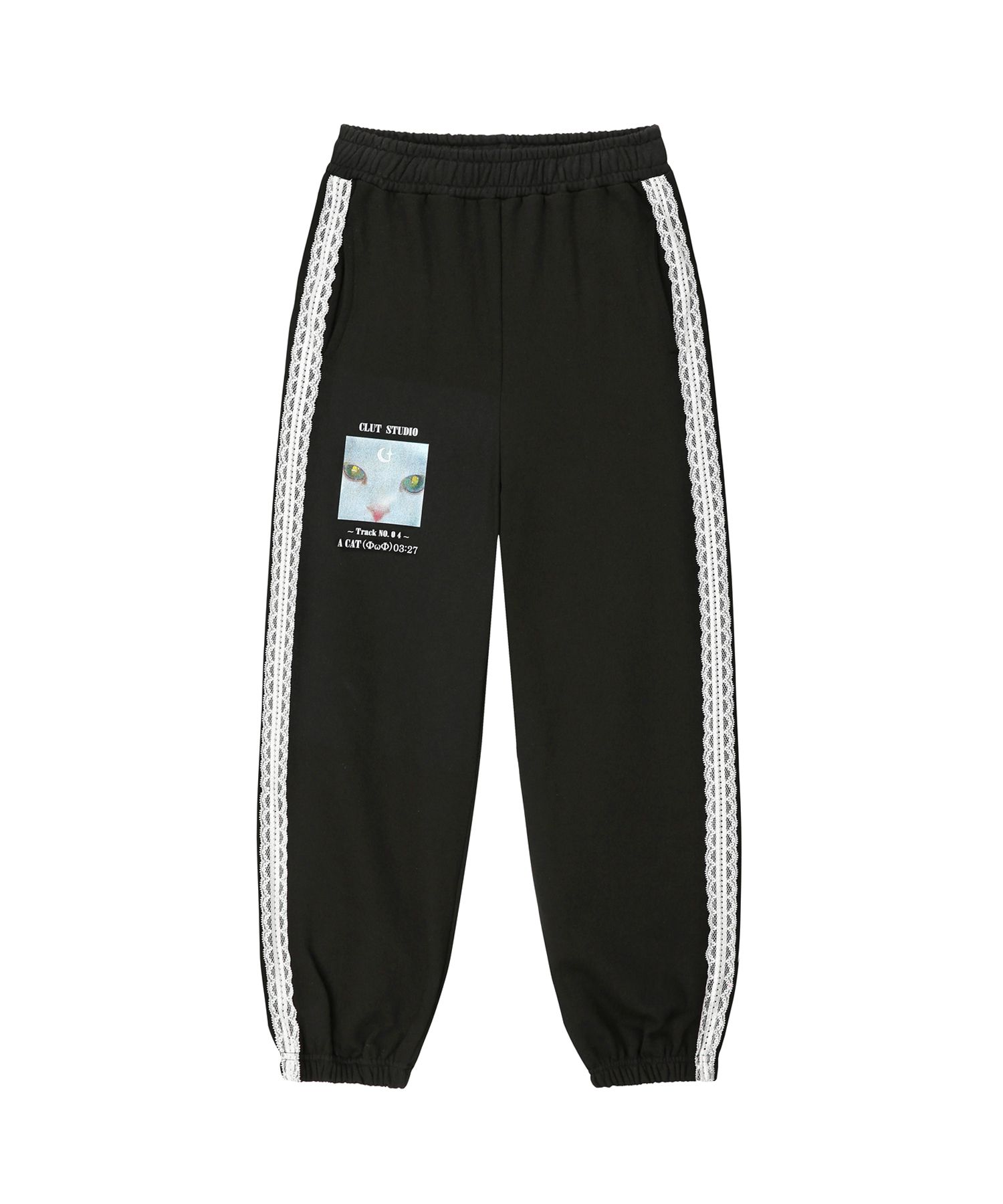 MUSINSA | CLUT STUDIO 0 8 Lace Cat Jogger Pants - Black