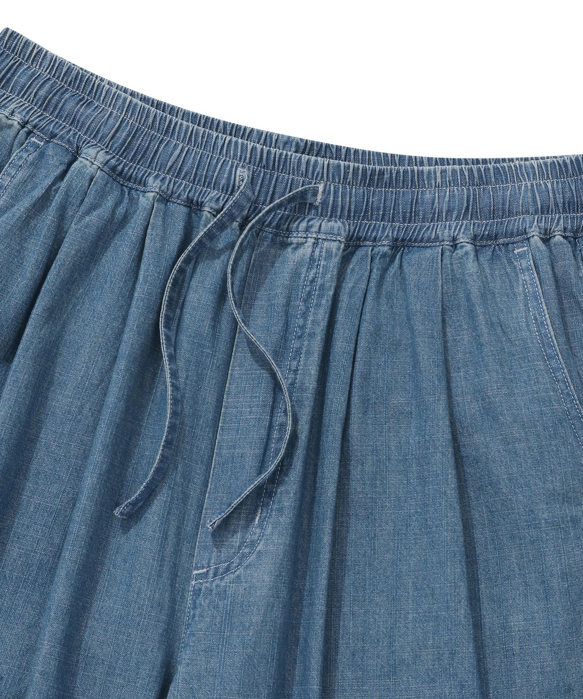 컬럼비아 유니버시티(COLUMBIA UNIVERSITY) SL-LABEL LOOSE-FIT DENIM PINTUCK PANTS 라이트데님