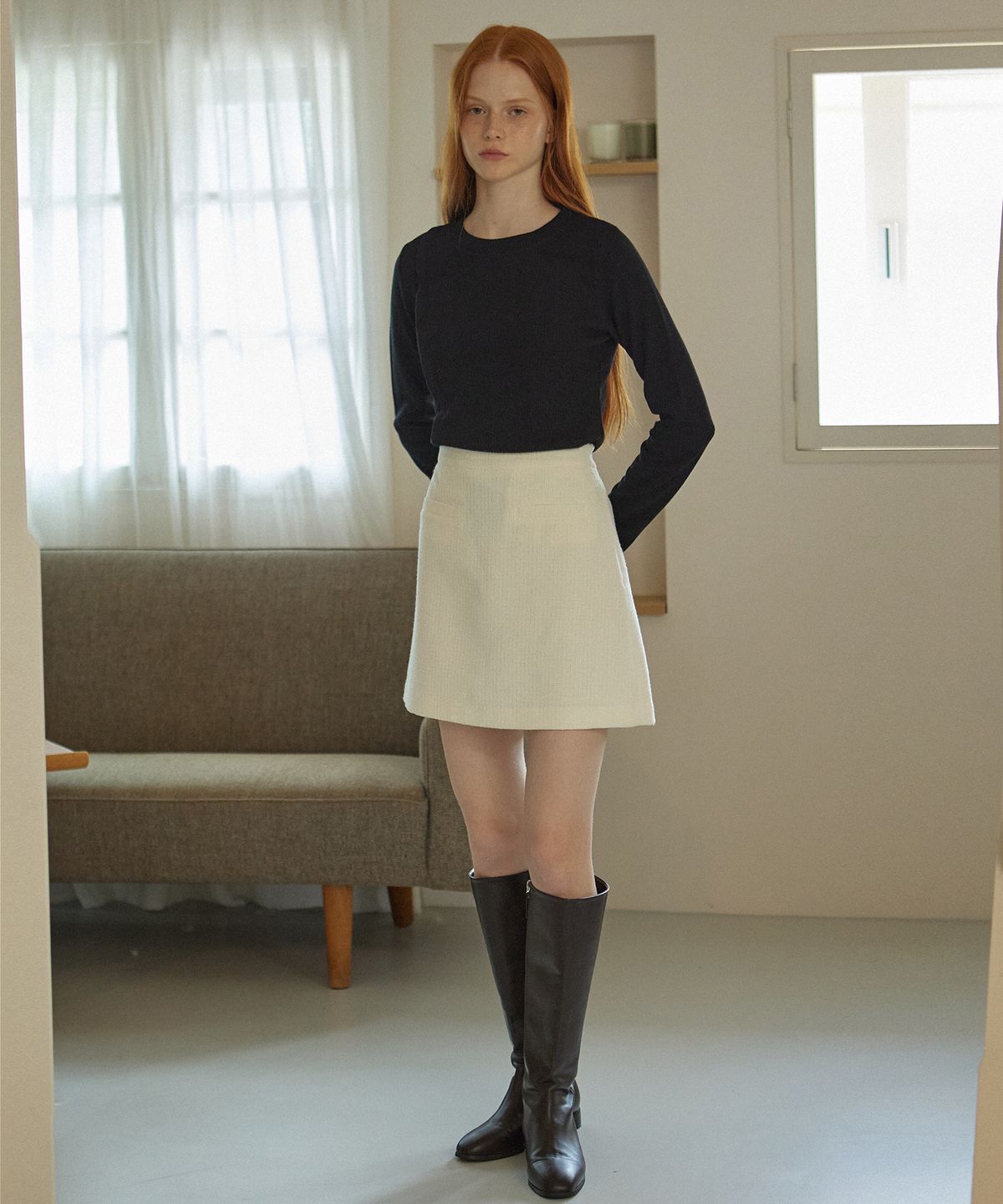 엽페(YUPPE) ROUND TWEED SKIRT_CREAM