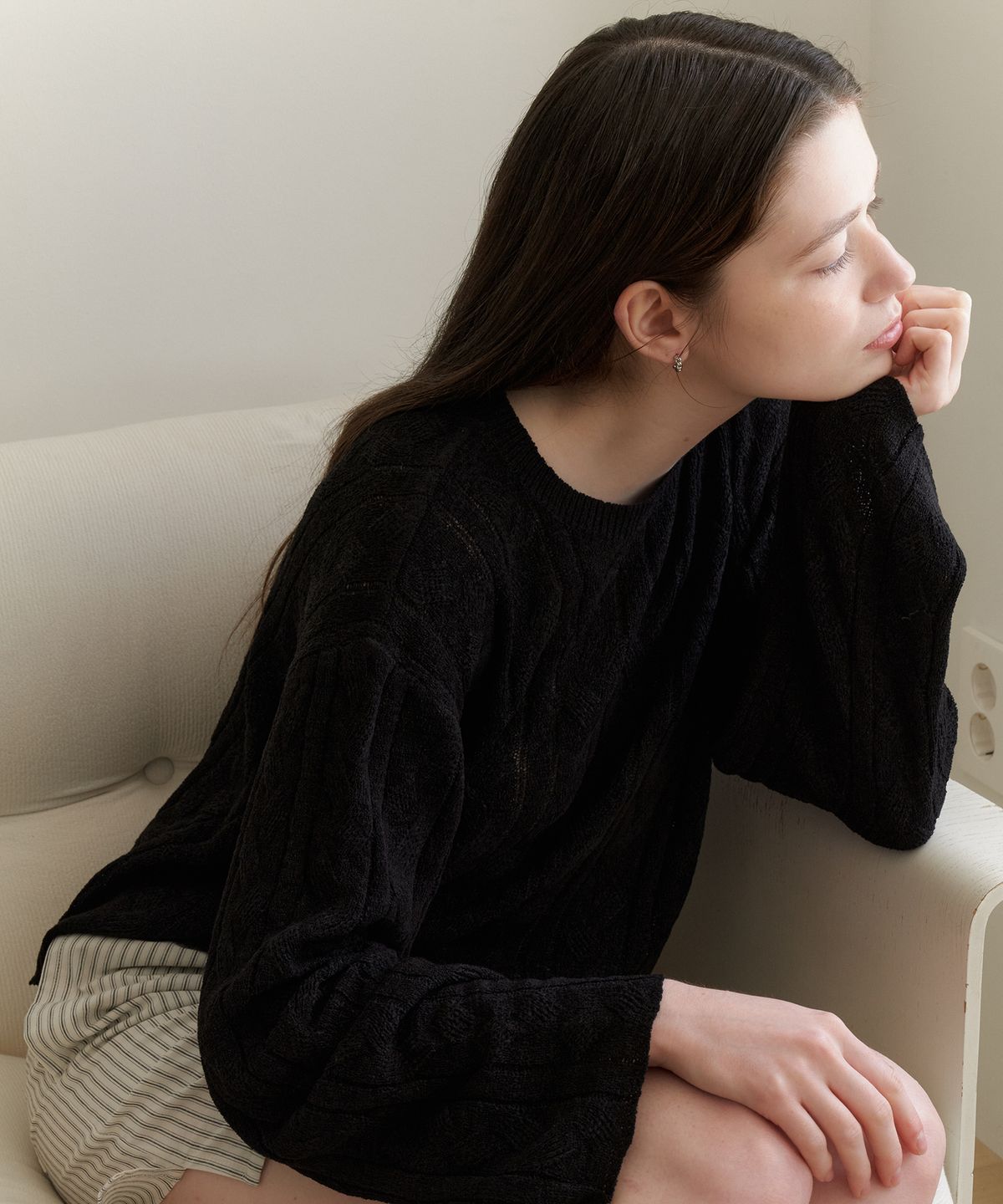 엽페(YUPPE) NET CABLE KNIT_BLACK