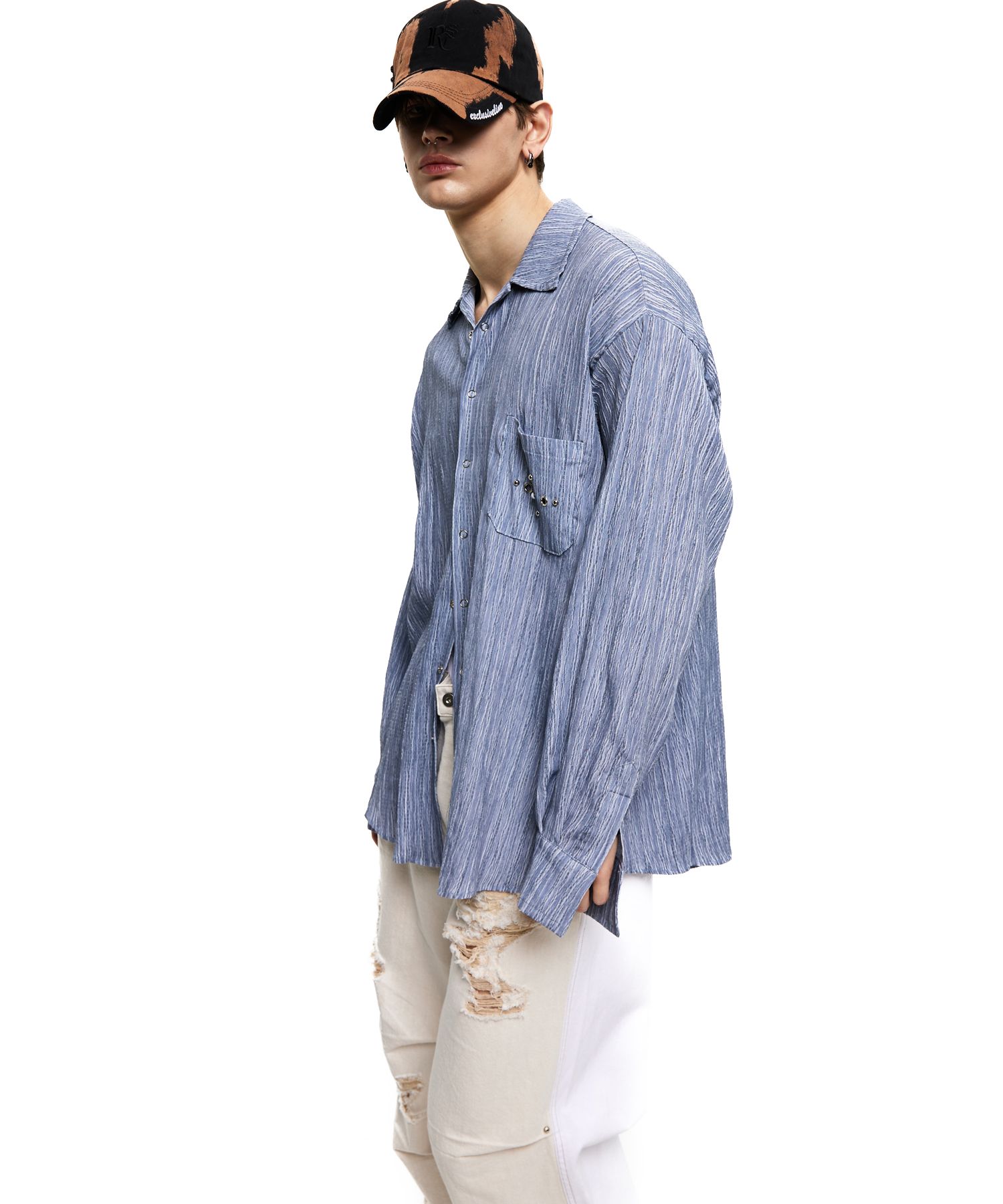 MUSINSA | RSSC RIVET VERTICAL WRINKLE SHIRT - BLUE