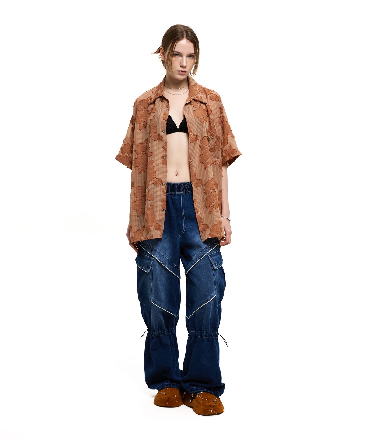 알에스에스씨(RSSC) FLORAL JACQUARD HALF SHIRT - BRICK