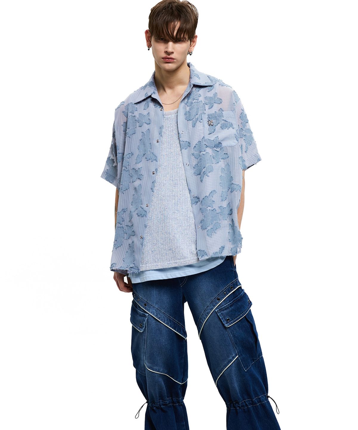 알에스에스씨(RSSC) FLORAL JACQUARD HALF SHIRT - SKY BLUE