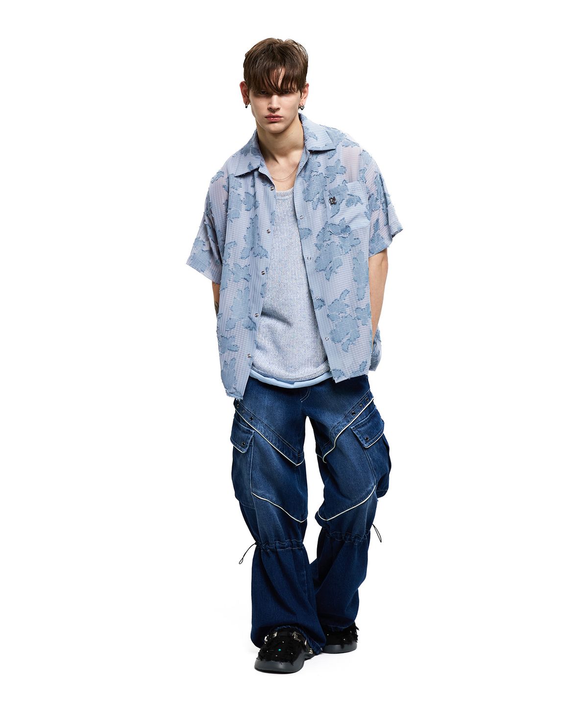 알에스에스씨(RSSC) FLORAL JACQUARD HALF SHIRT - SKY BLUE
