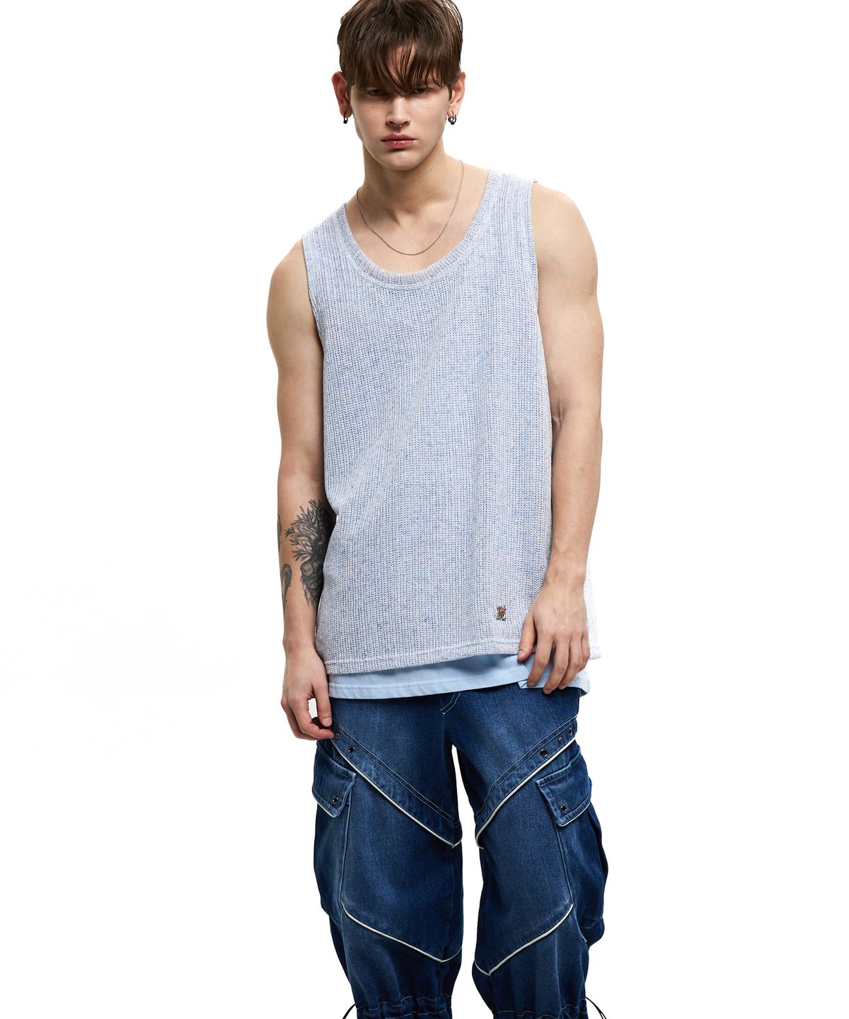 알에스에스씨(RSSC) LAYERED KNIT SLEEVELESS - SKY BLUE