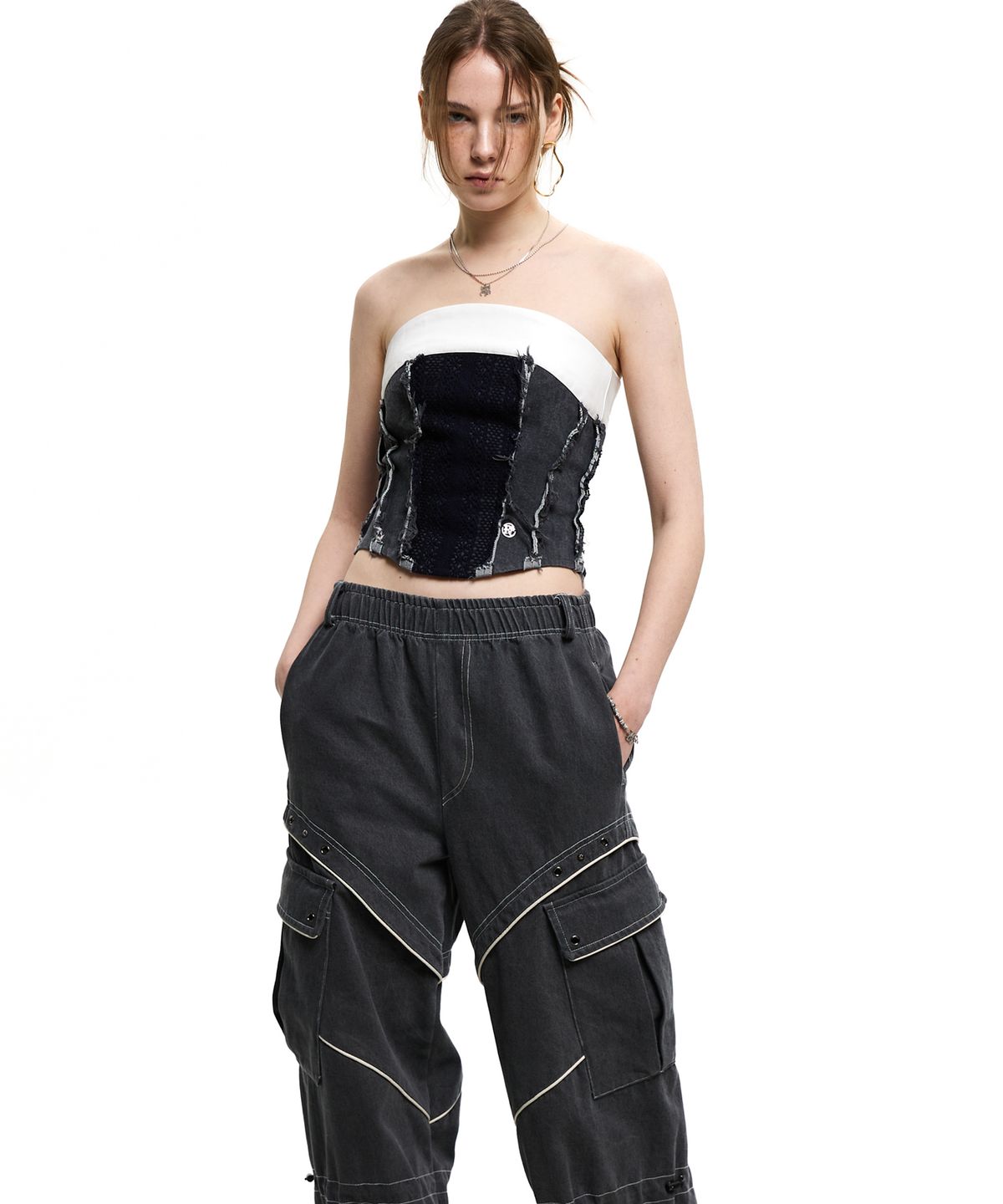 알에스에스씨(RSSC) DENIM & KNIT BUSTIER - GRAY