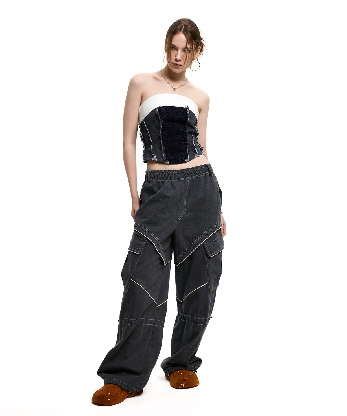 알에스에스씨(RSSC) DENIM & KNIT BUSTIER - GRAY