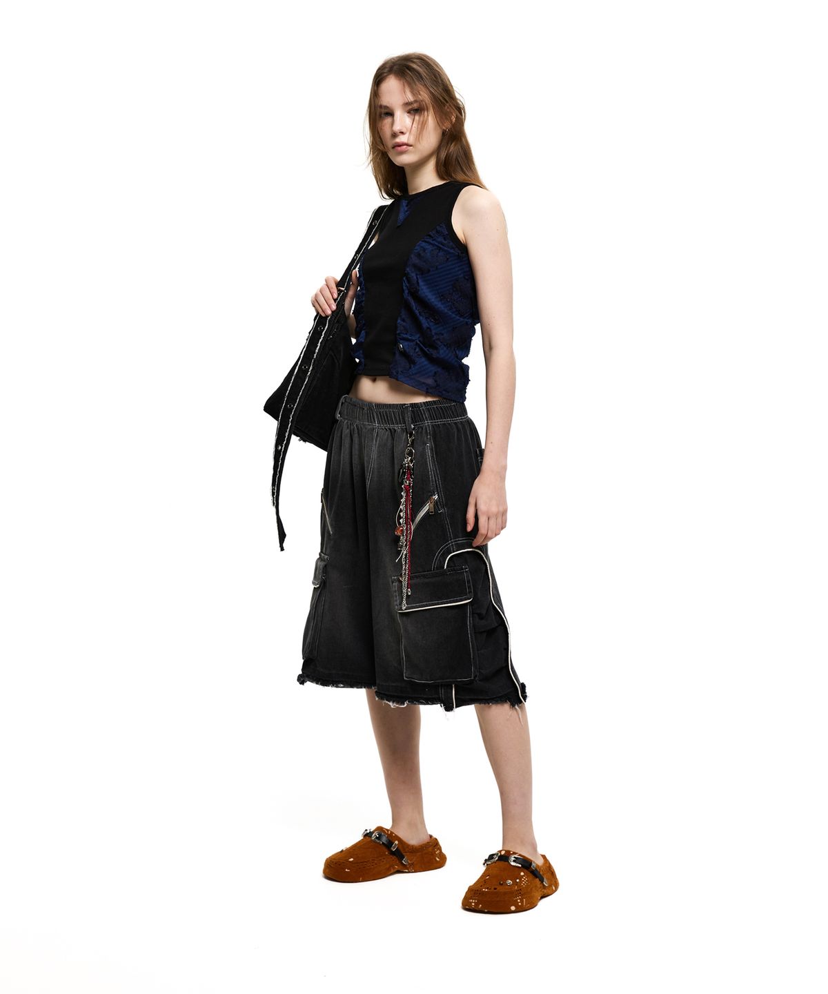 알에스에스씨(RSSC) WASHING CARGO DENIM BERMUDA PANTS - BLACK