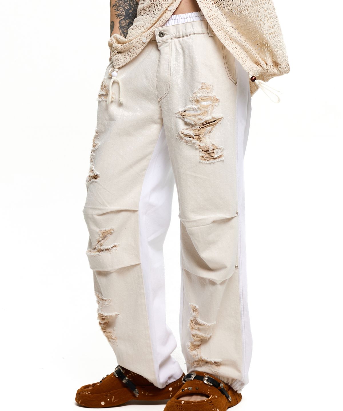알에스에스씨(RSSC) LAYERD DESTROYED DENIM PANTS - IVORY/WHITE