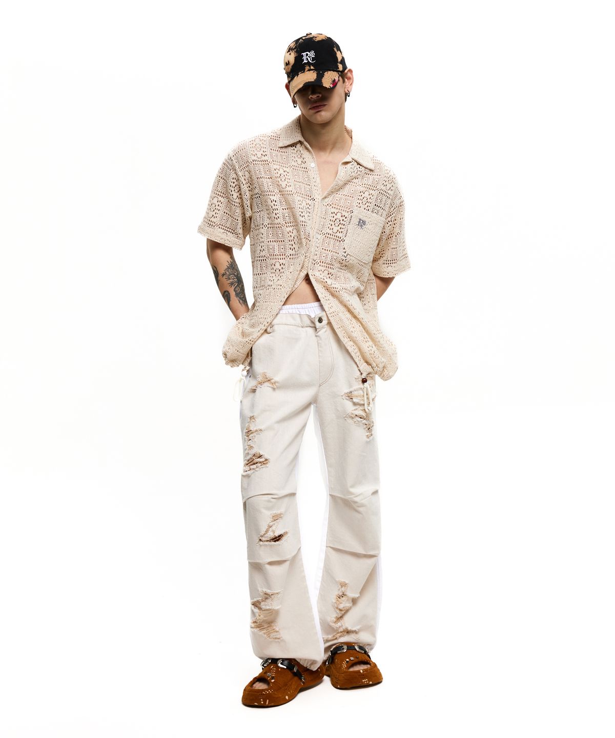 알에스에스씨(RSSC) LAYERD DESTROYED DENIM PANTS - IVORY/WHITE