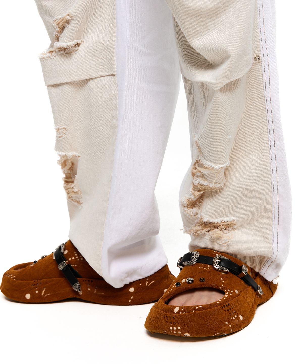 알에스에스씨(RSSC) LAYERD DESTROYED DENIM PANTS - IVORY/WHITE