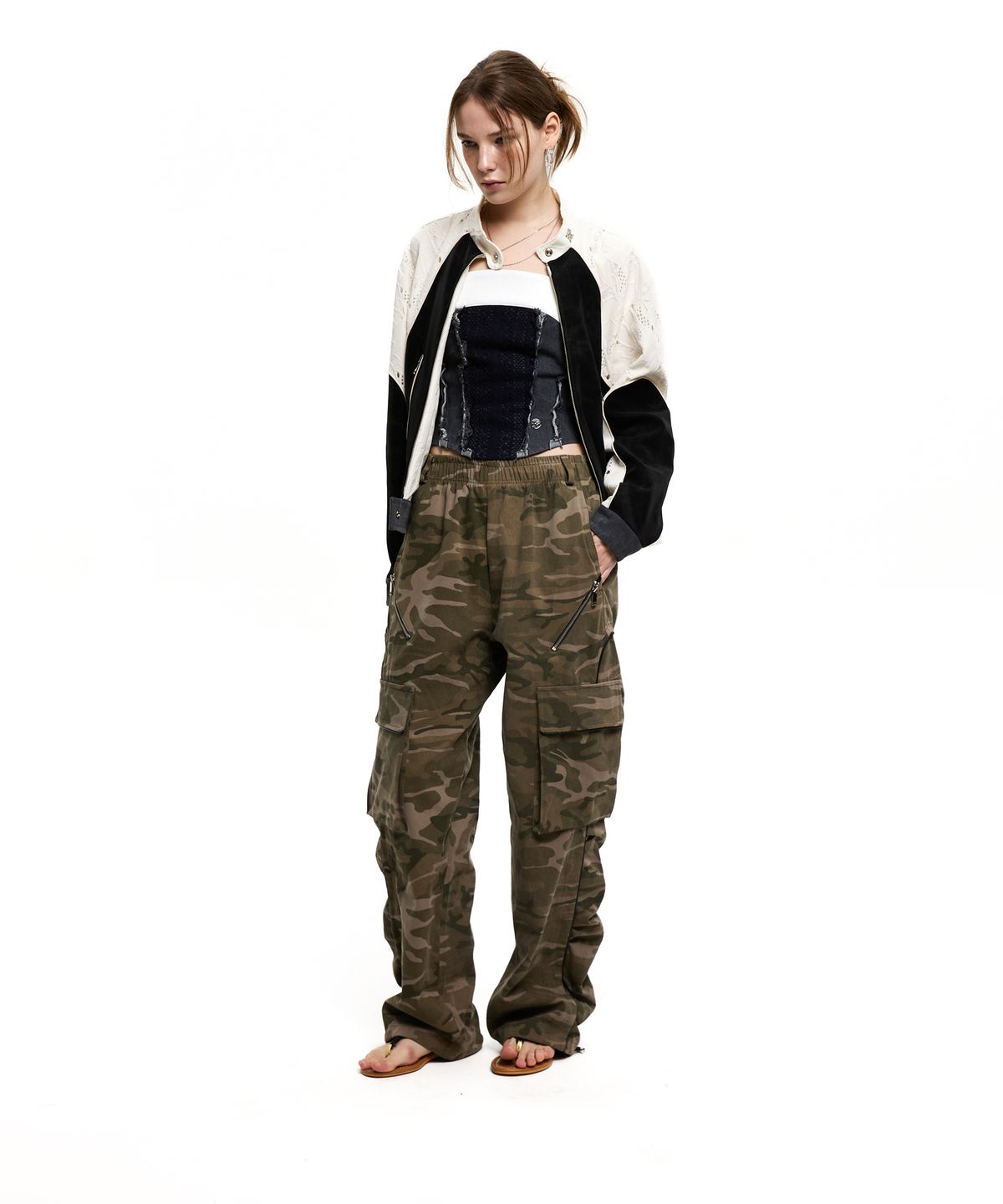 알에스에스씨(RSSC) WRINKLE MIXED CAMO CARGO PANTS - KHAKI CAMO