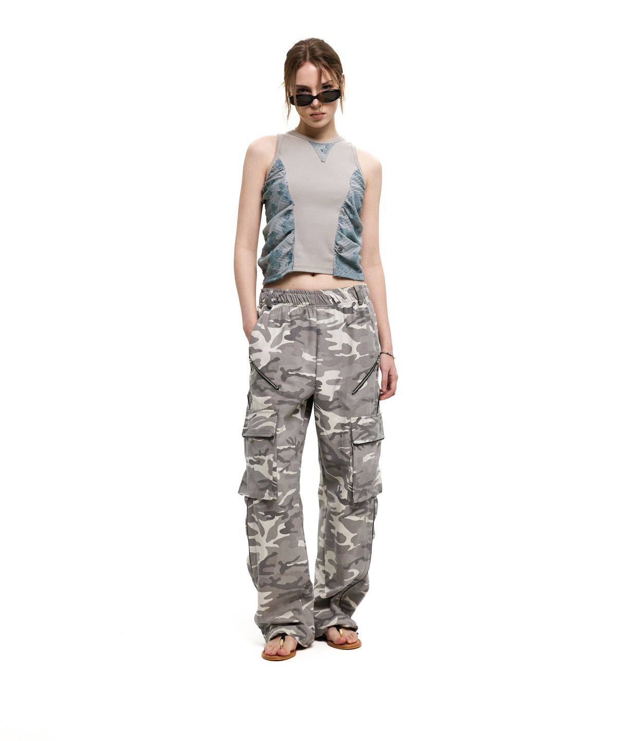 알에스에스씨(RSSC) WRINKLE MIXED CAMO CARGO PANTS - WHITE CAMO