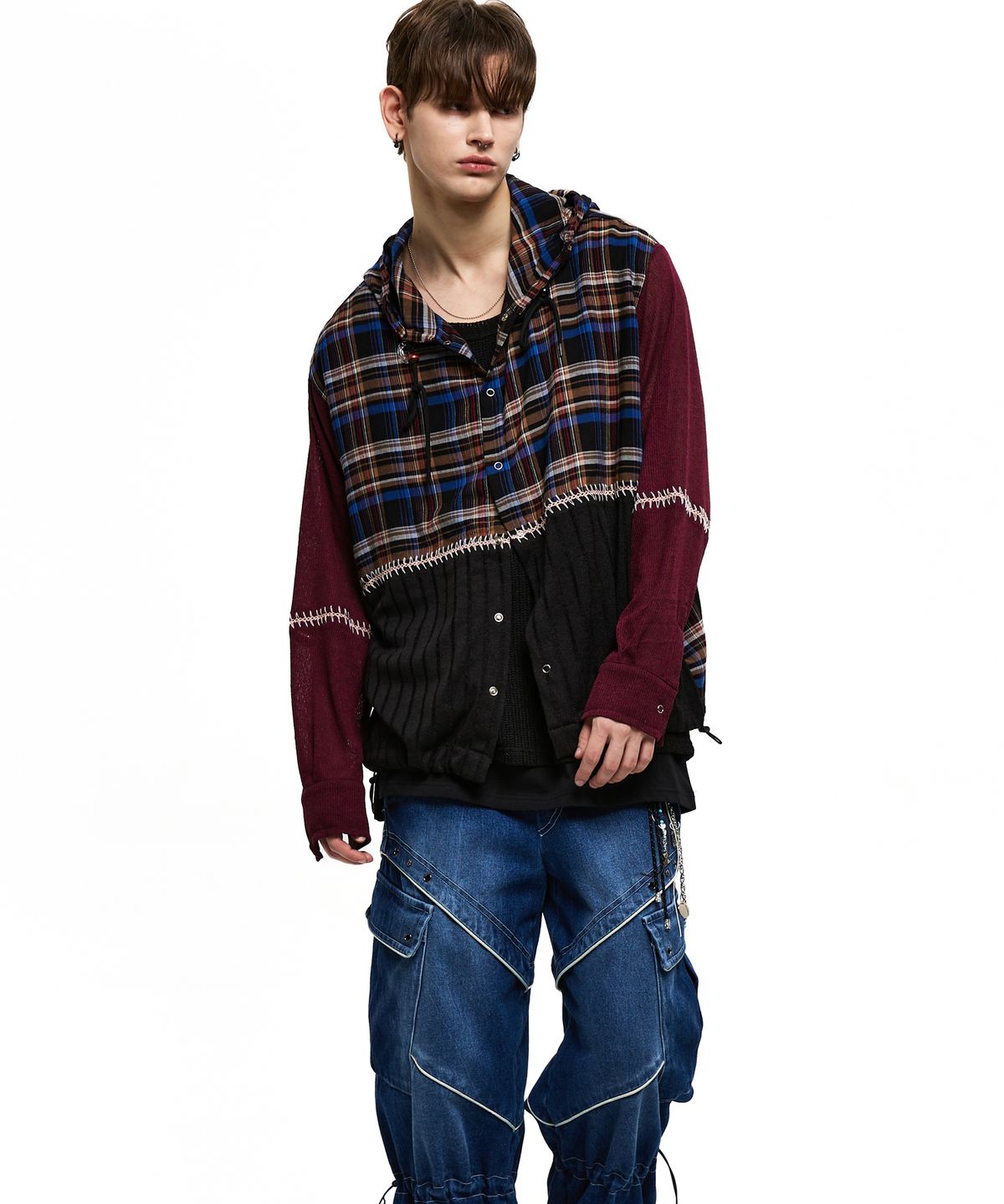 알에스에스씨(RSSC) KNIT MIXED CHECK HOOD - BLACK