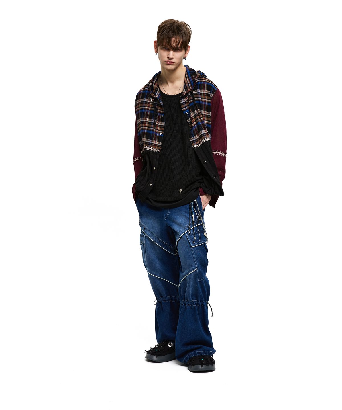 알에스에스씨(RSSC) KNIT MIXED CHECK HOOD - BLACK
