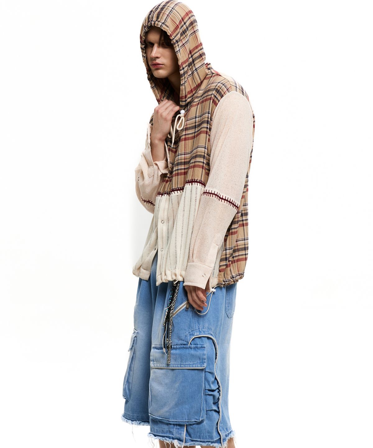 알에스에스씨(RSSC) KNIT MIXED CHECK HOOD - BEIGE
