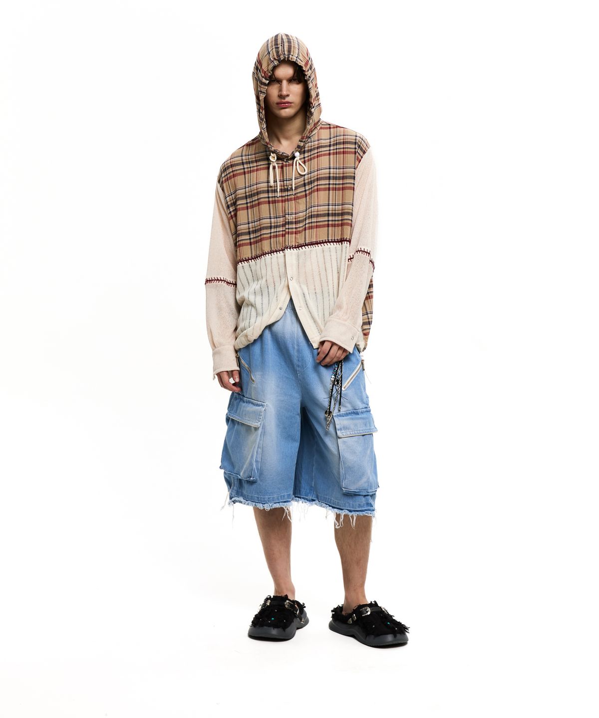 알에스에스씨(RSSC) KNIT MIXED CHECK HOOD - BEIGE