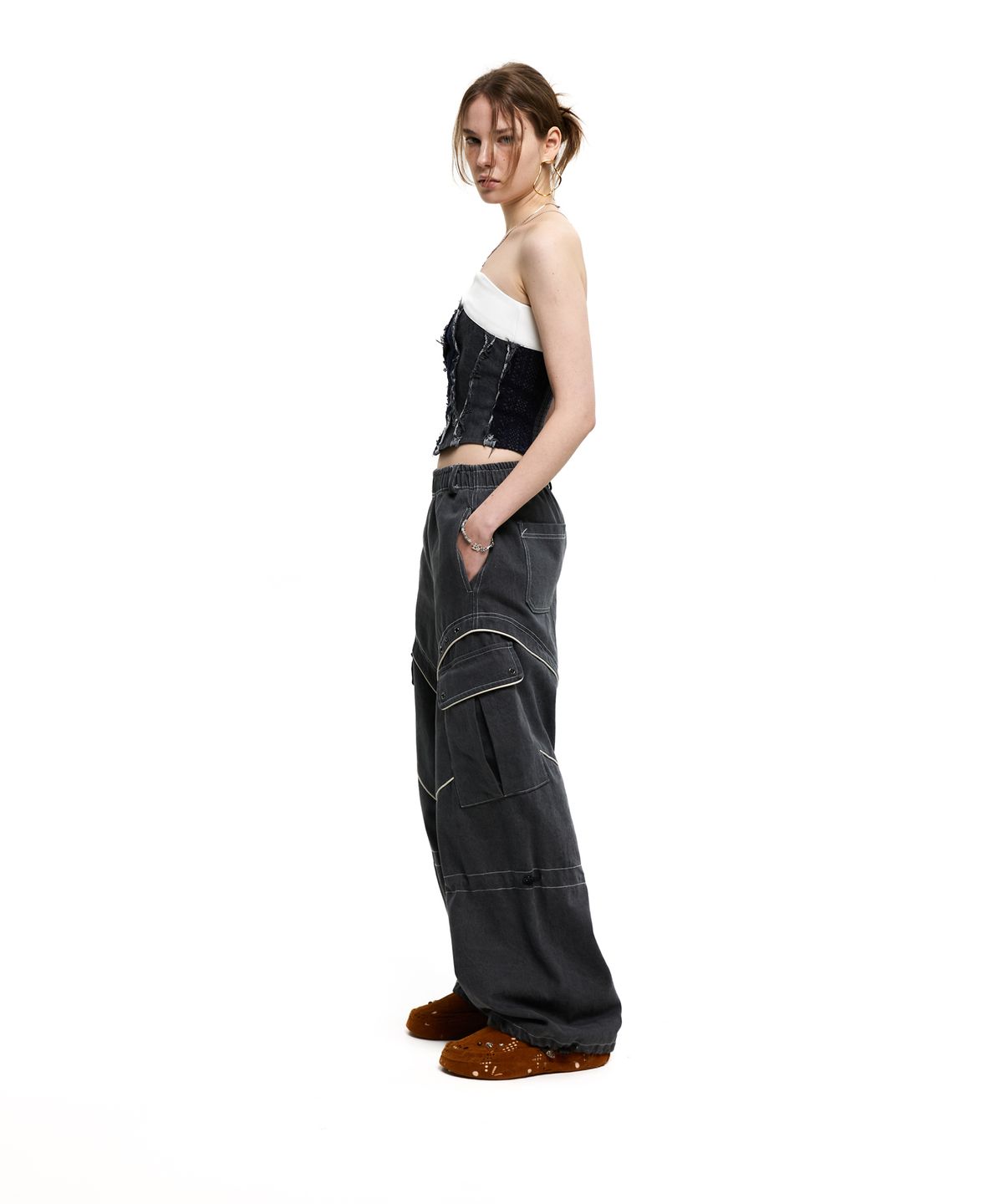 알에스에스씨(RSSC) KNEE STRING CARGO DENIM PANTS - GRAY