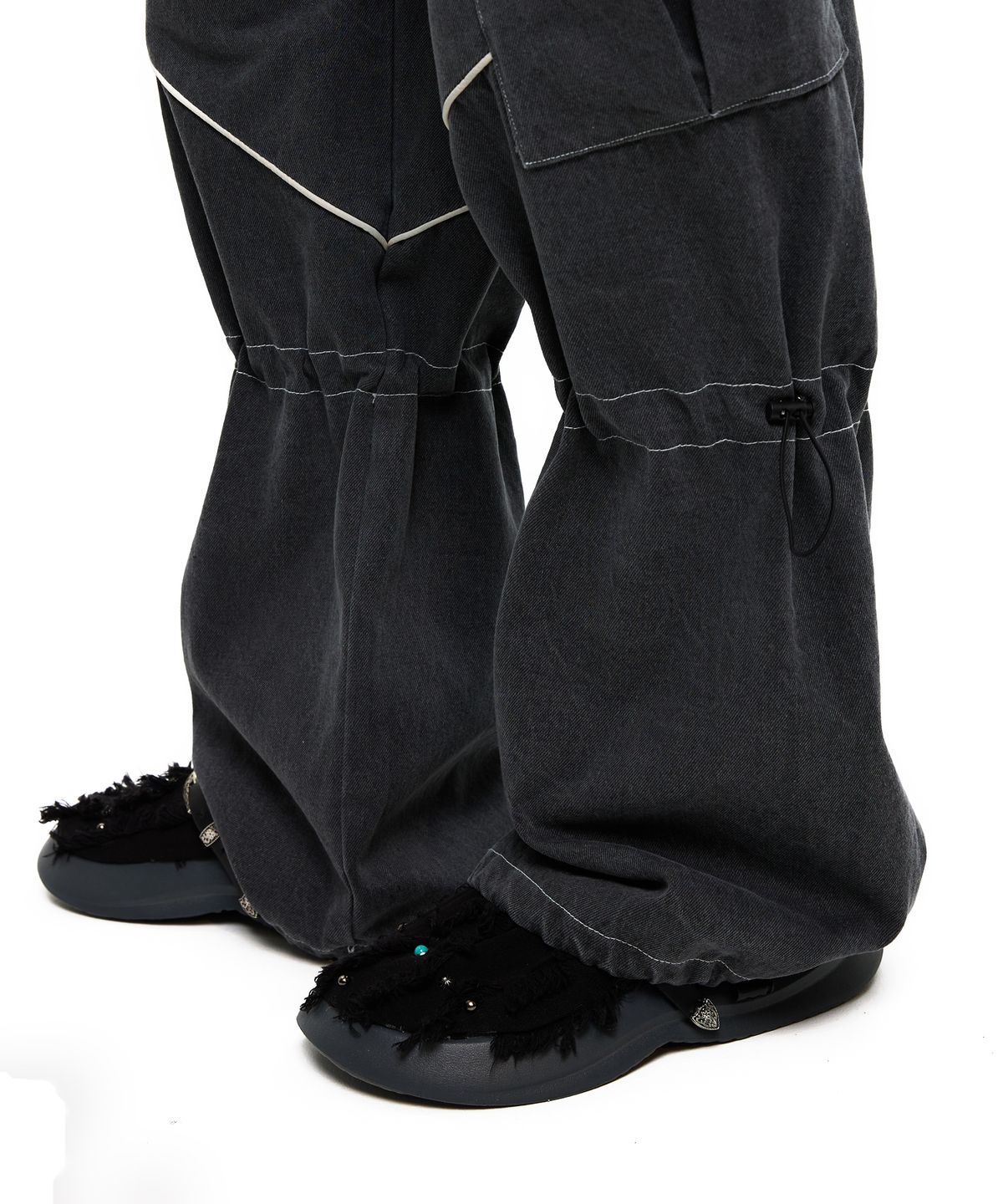 알에스에스씨(RSSC) KNEE STRING CARGO DENIM PANTS - GRAY