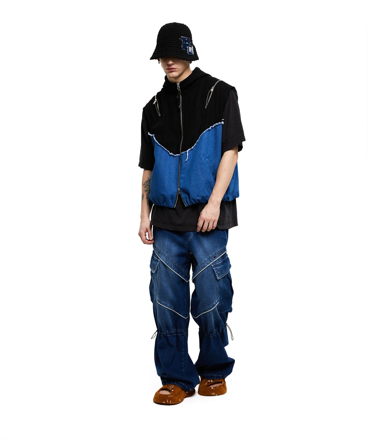 알에스에스씨(RSSC) KNEE STRING CARGO DENIM PANTS - DENIM