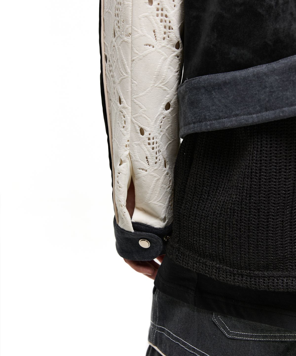 알에스에스씨(RSSC) PUNCHING & LEATHER BIKER JACHET - WHITE/BLACK