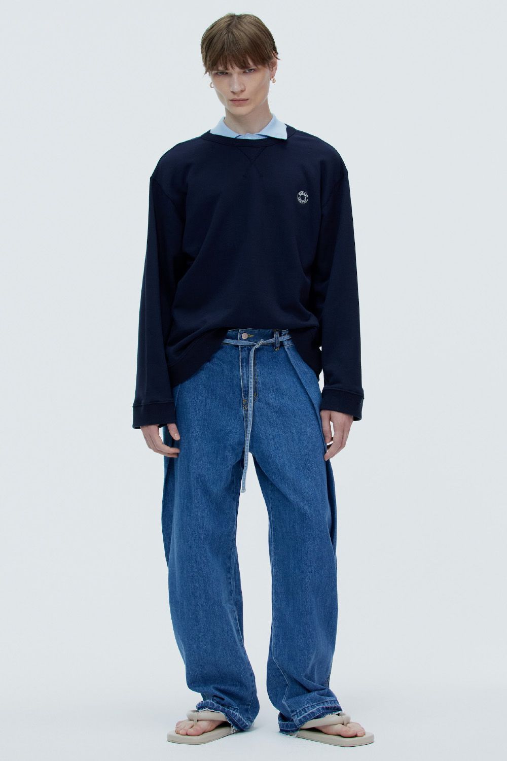 MUSINSA公式 | NOHANT BELTED BALLOON DENIM PANTS MID BLUE