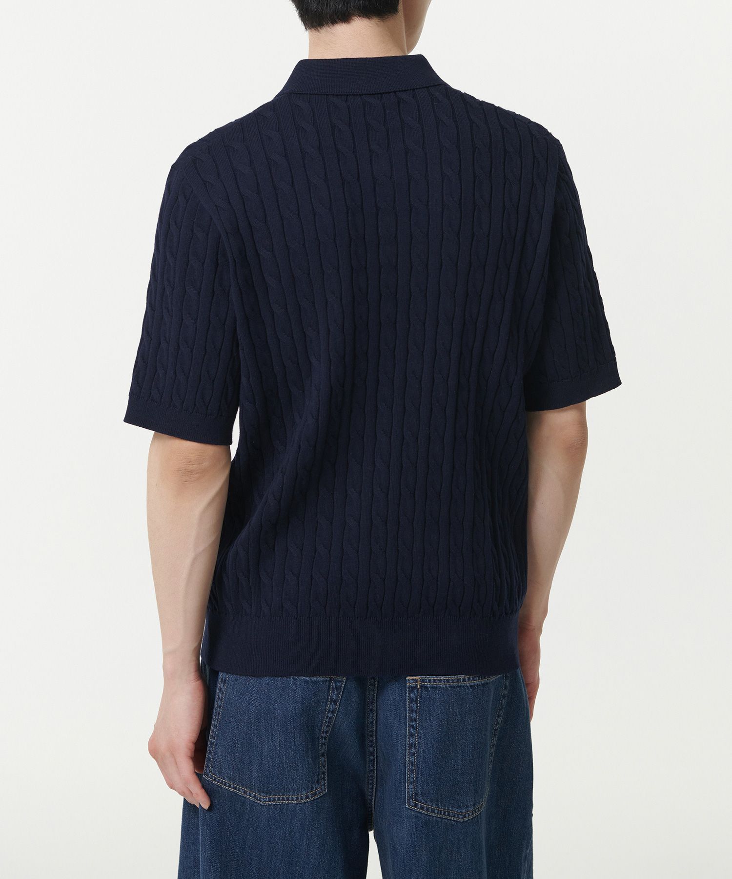 MUSINSA公式 | MUSINSA STANDARD Cable knit polo shirt [navy]