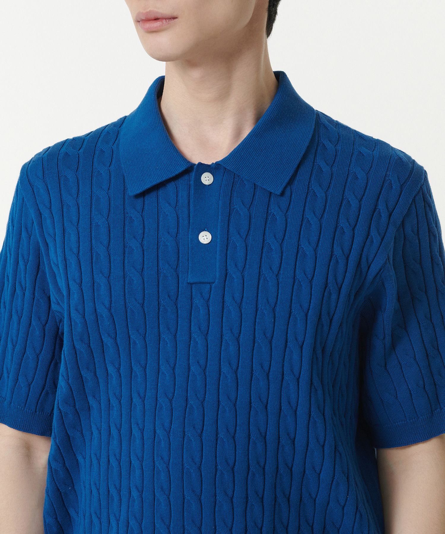 MUSINSA公式 | MUSINSA STANDARD Cable Knit Polo Shirt [Blue]