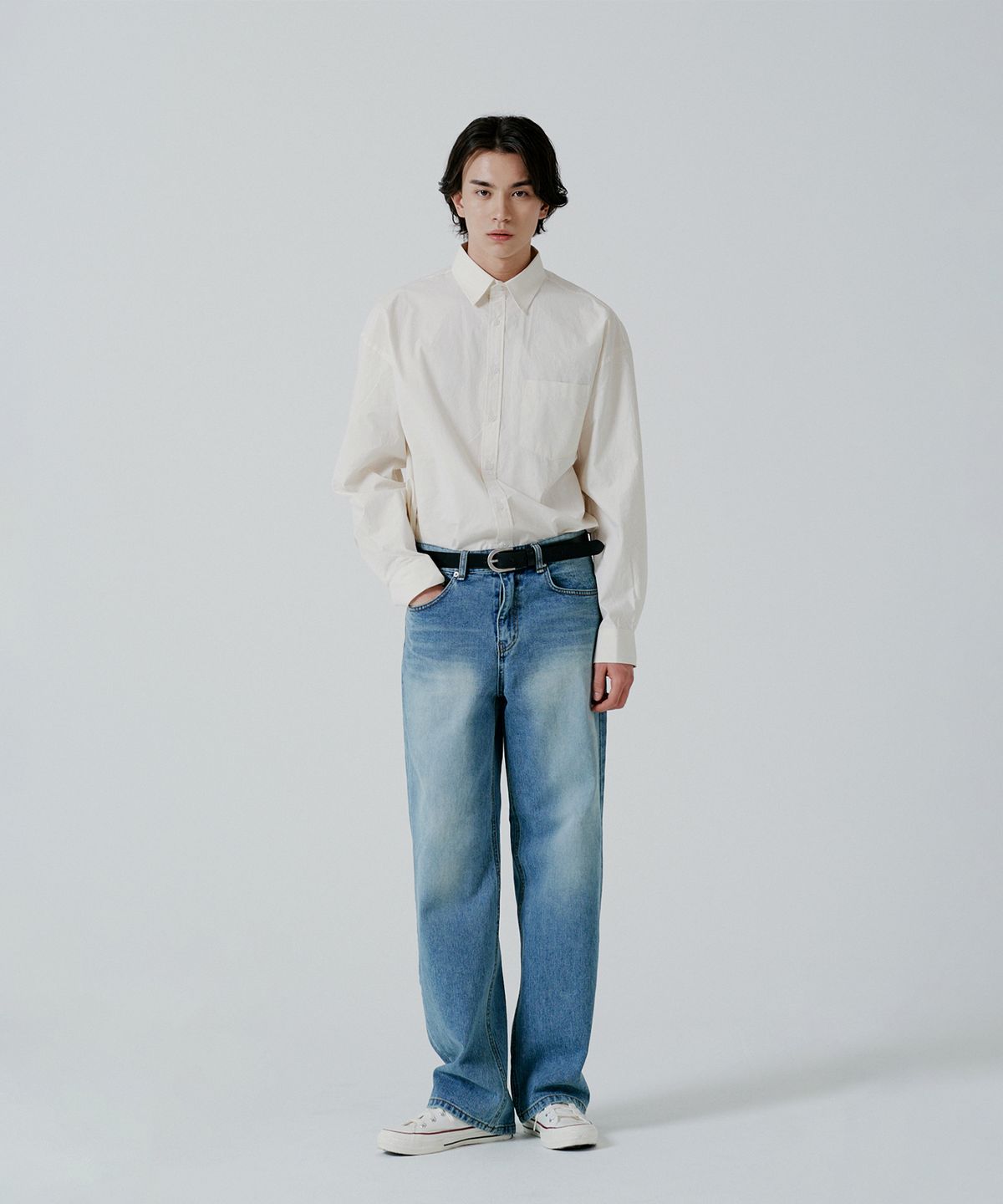 핀블랙(PINBLACK) (MEN) 내추럴 워시드 데님 팬츠 블루