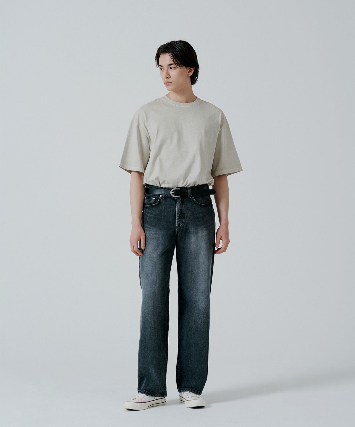 핀블랙(PINBLACK) (MEN) 내추럴 워시드 데님 팬츠 다크 그레이