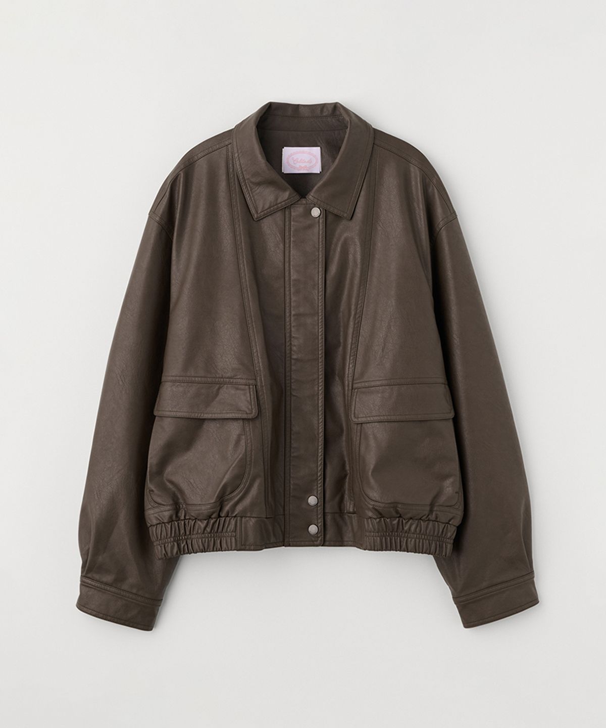 셀리테일즈(CELITAILS) FAUX LEATHER POCKET JUMPER_BROWN