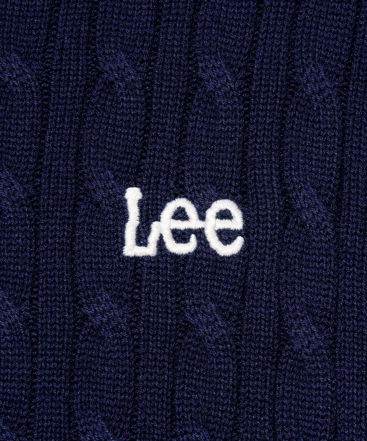 리(LEE) 라운드넥 케이블 반팔 니트 네이비