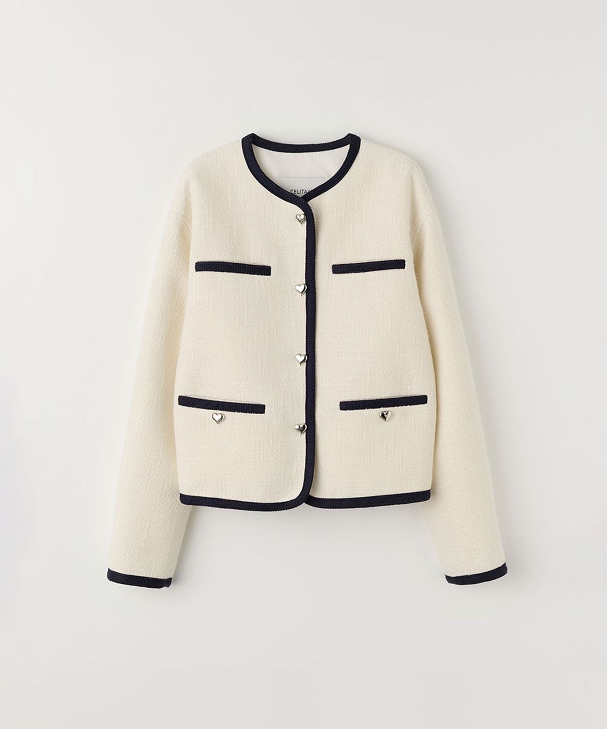 셀리테일즈(CELITAILS) HEART BUTTON TWEED JACKET_IVORY