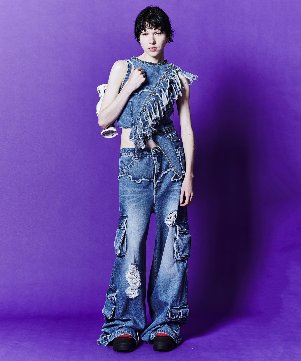앤더슨벨(ADSB ANDERSSON BELL) 노라 디테쳐블 데님 탑 atb1119w(WASHED BLUE )